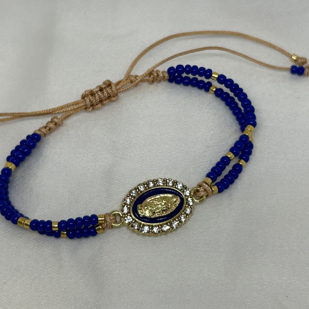 Virgen de Guadalupe Beaded Bracelet with Gold Accents